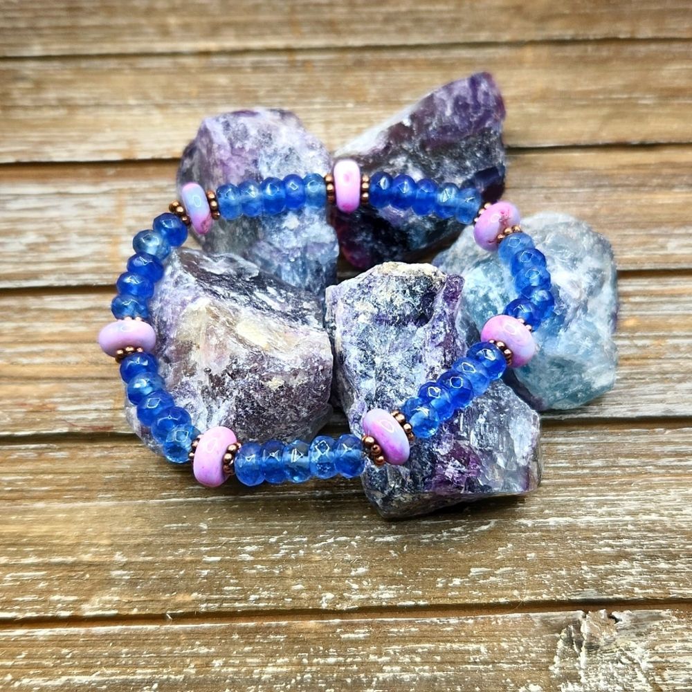 Blue Quartz, Peruvian Opal and Copper Bracelet